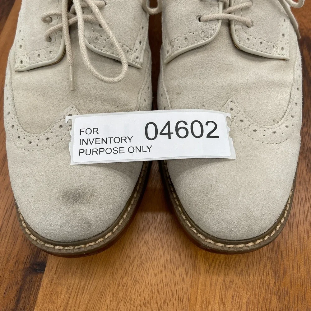 GH Bass & Co Shoes Mens 9.5 D‎ Beige Pembroke Suede Oxford Leather Dress Wingtip